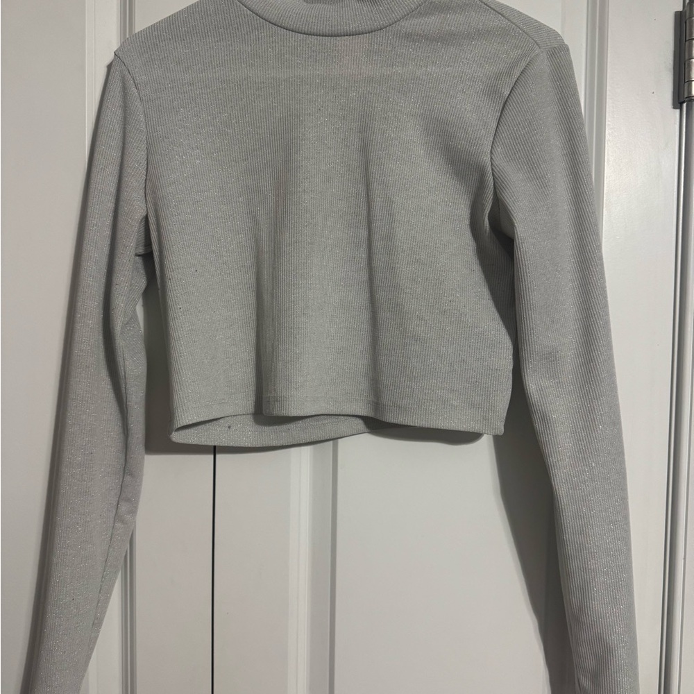 Glitter gray long sleeve Crop Top
